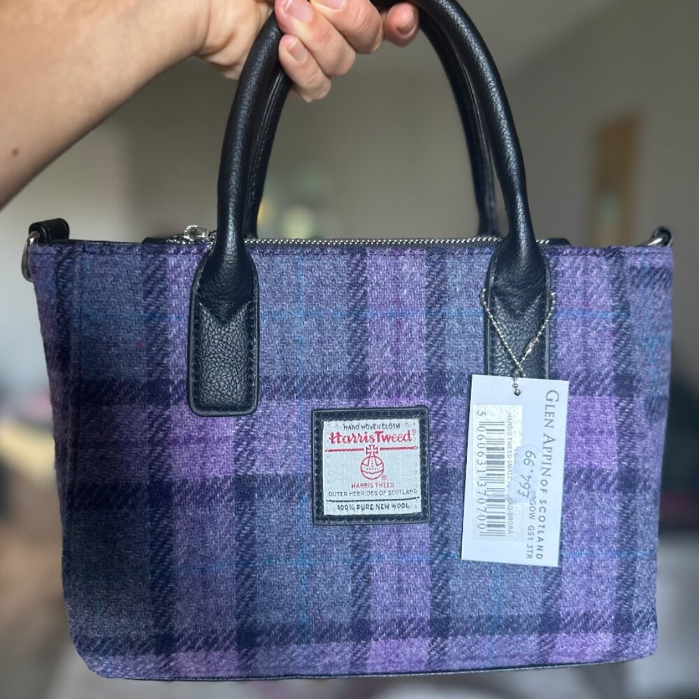Glen Appin Harris Tweed Small Tote Bag Shoulder Strap Handwoven Wool in Scotland